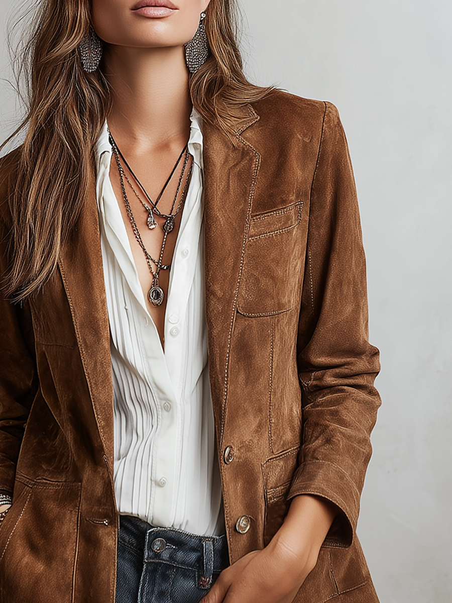 Retro Contrast Stitching Eco-friendly Suede Jacket