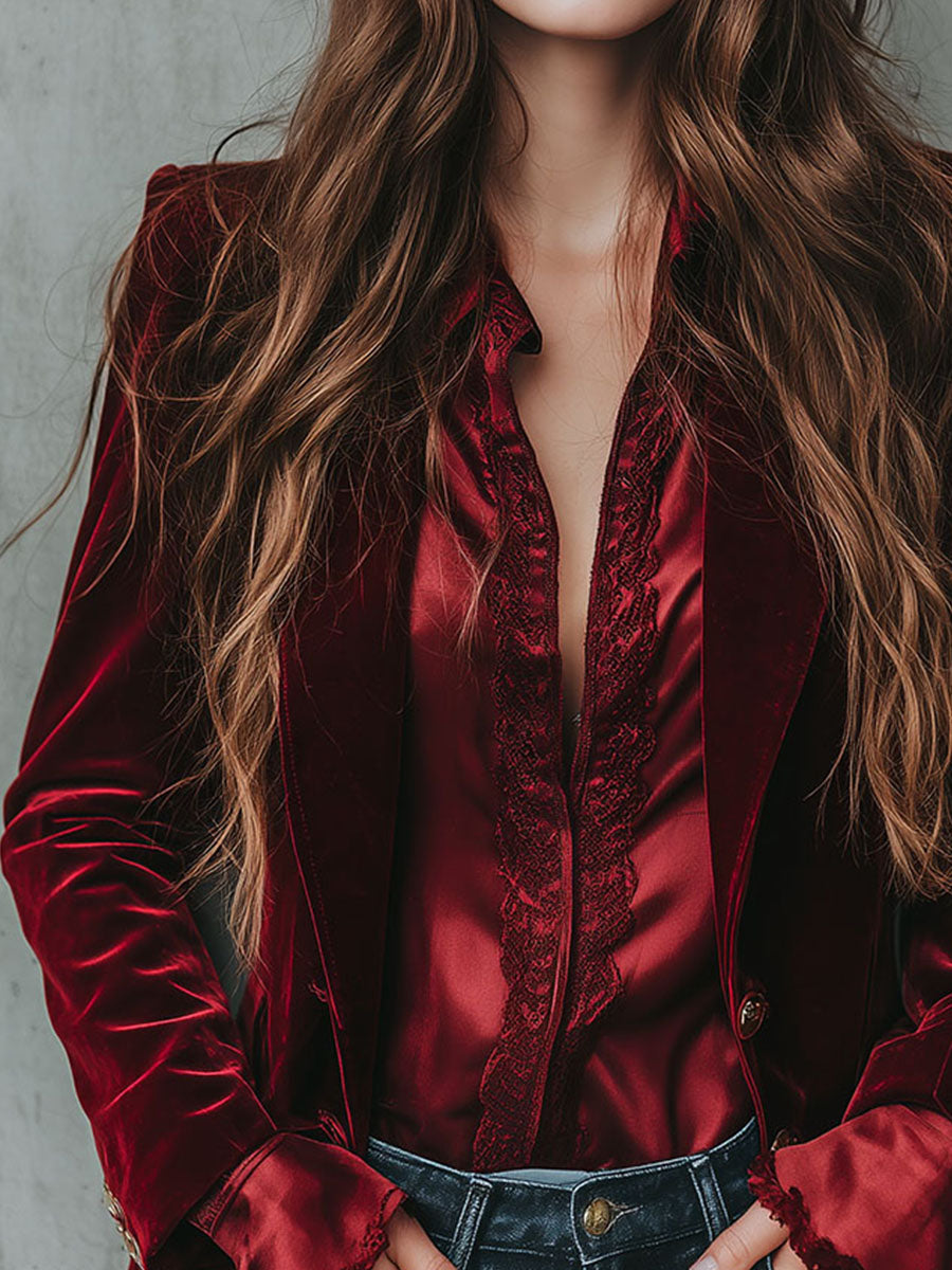 Vintage Longline Burgundy Velvet Blazer