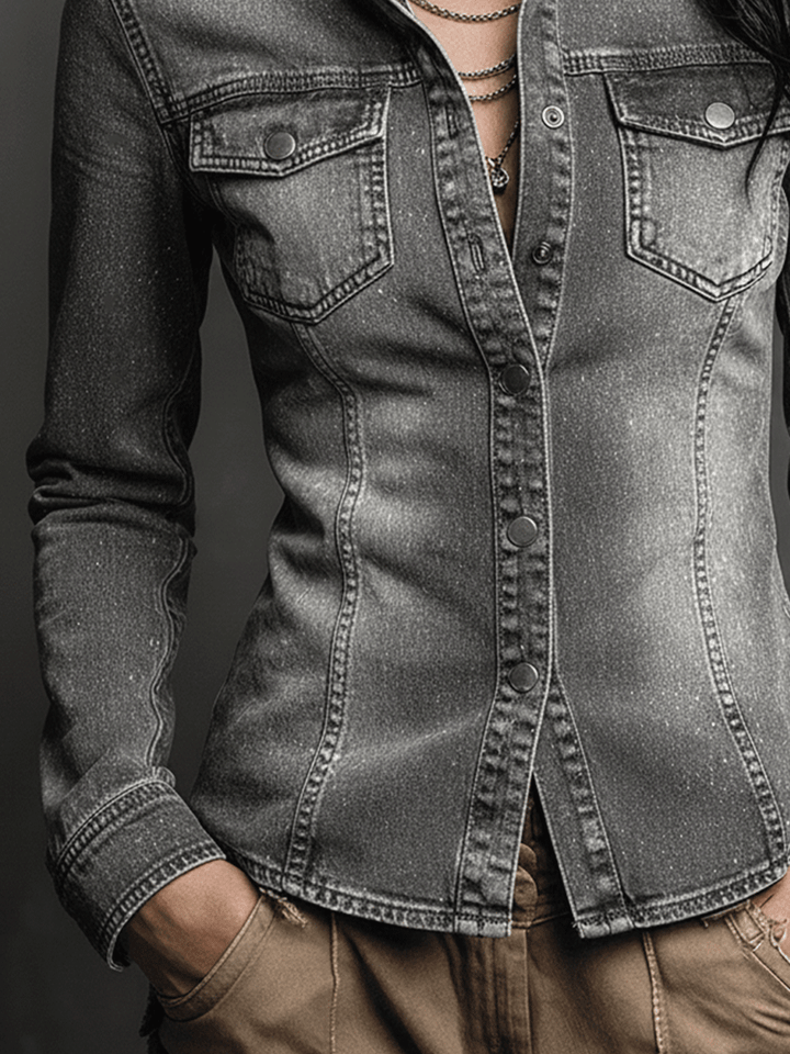 Vintage Washed Gray Fitted Denim Jacket