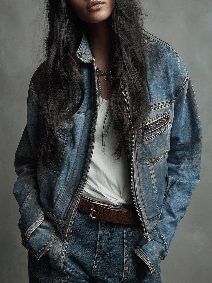 Vintage Washed Distressed Denim Jacket