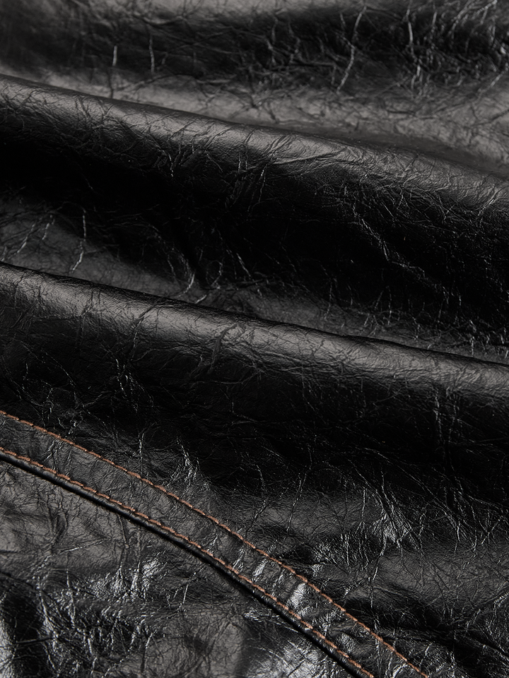 Retro Stand Collar Metal Button Pu Jacket