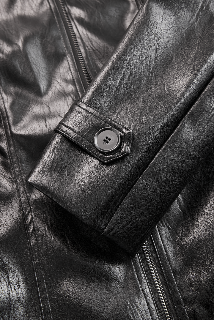 (clearance) Women's Vintage Stand Collar Faux Leather Jacket