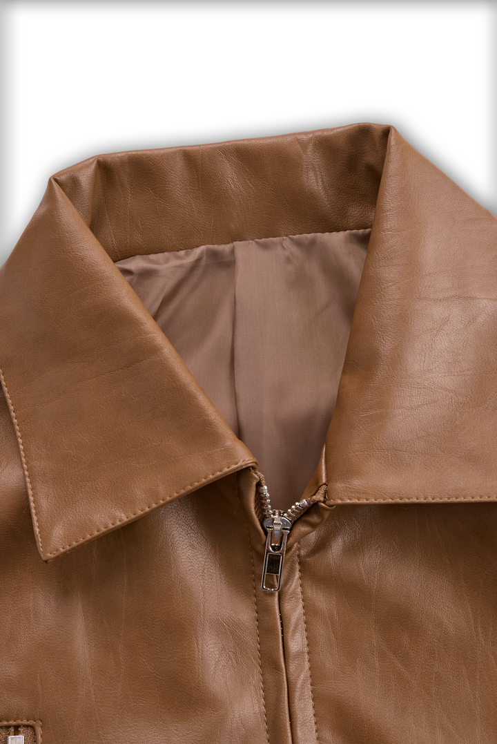 (clearance) Women's Vintage Lapel Zipper Faux Leather Jacket