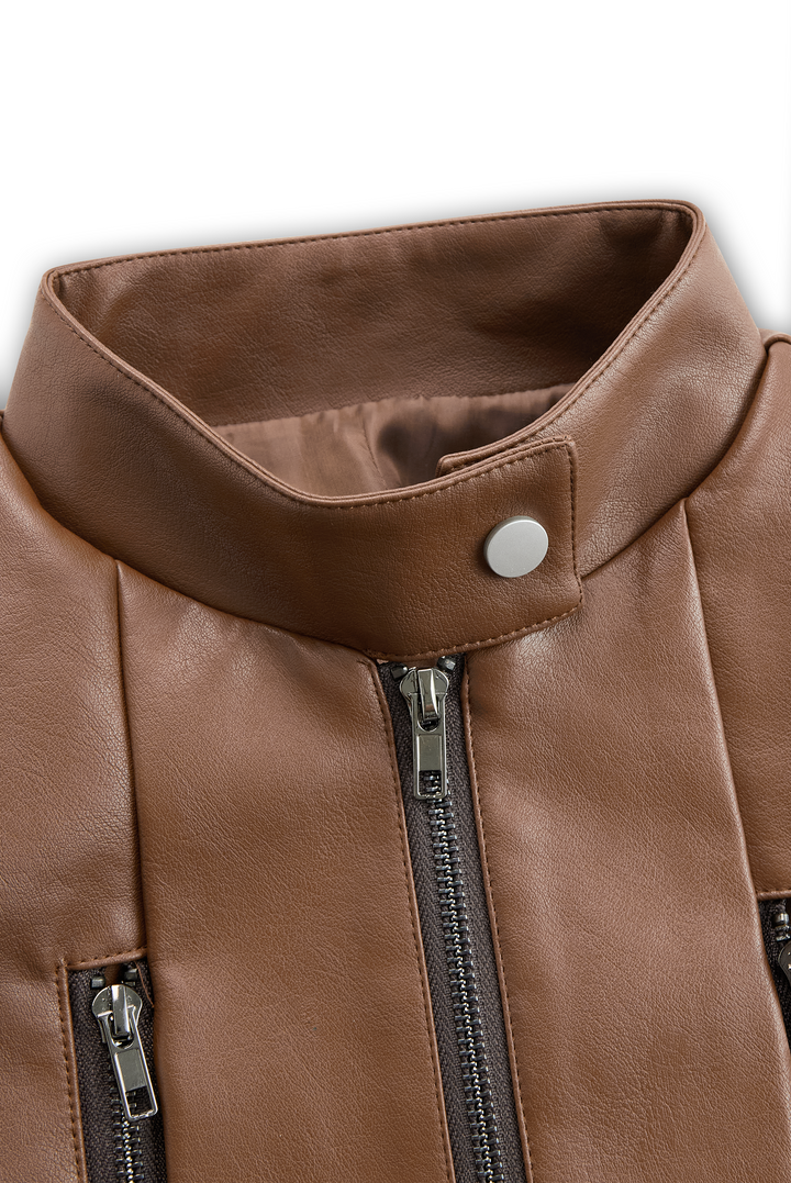 (clearance) Women's Stand Collar Vintage Faux Leather Jacket