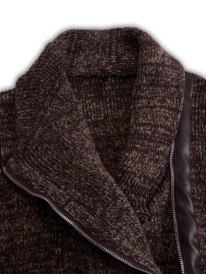 Brown Asymmetrical Zip Ribbed Knit Jacket