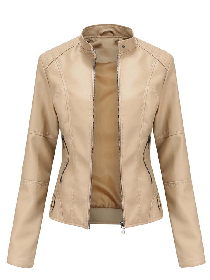 Vintage Slim Fit Leather Biker Collar Jacket