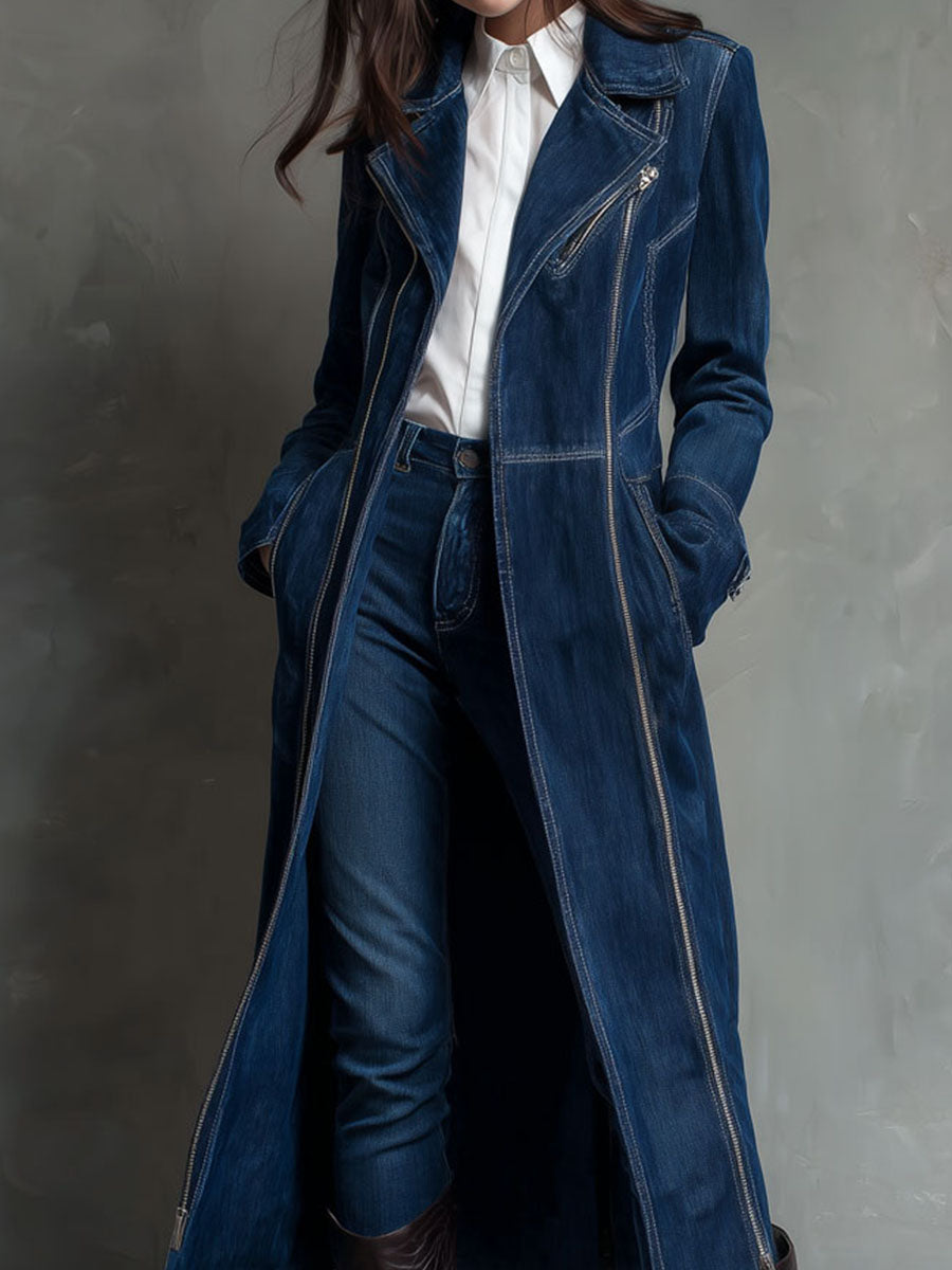 Modern Chic Indigo Longline Denim Trench Coat