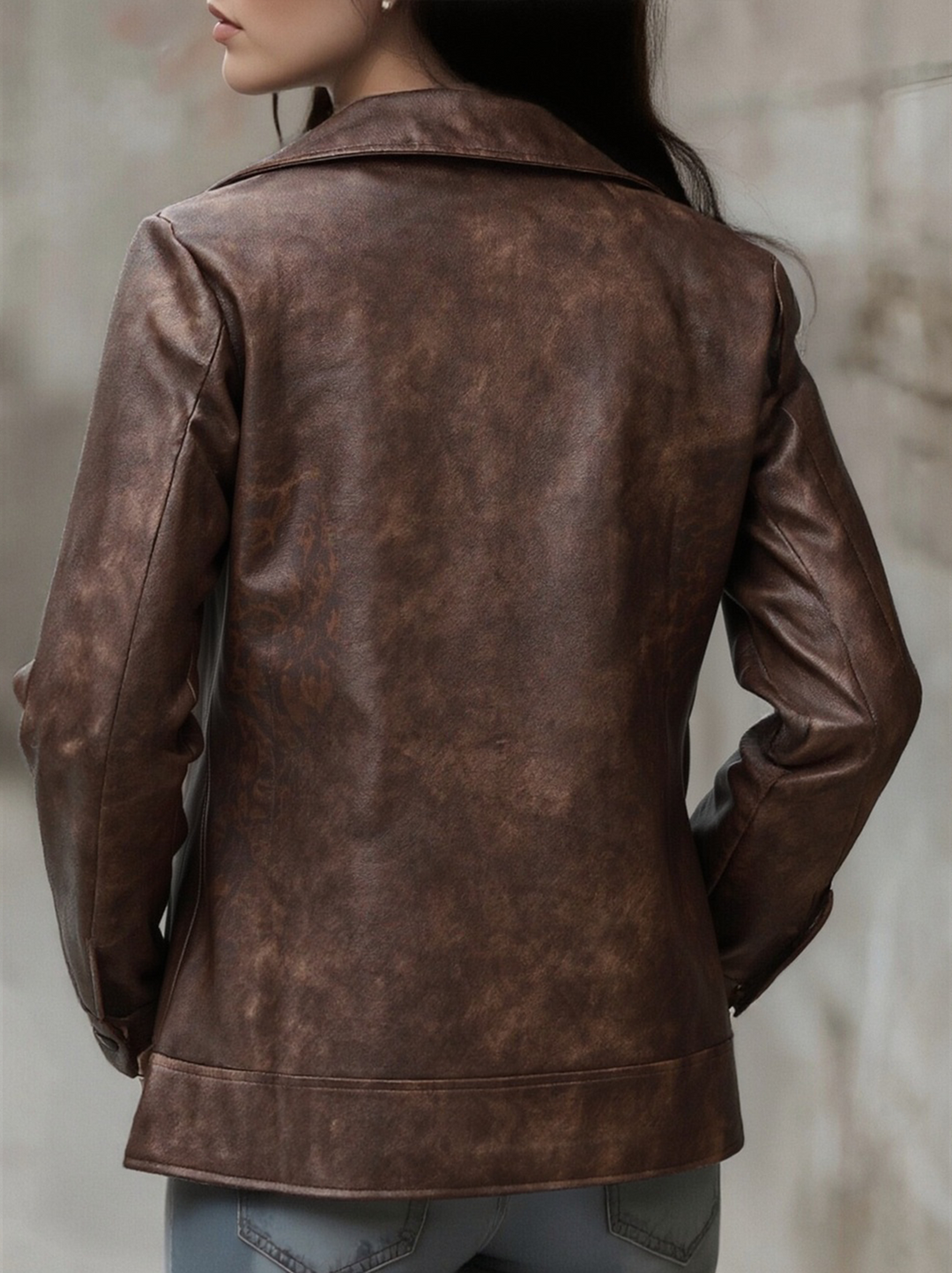 (clearance) Women's Lapel Vintage Faux Leather Jacket