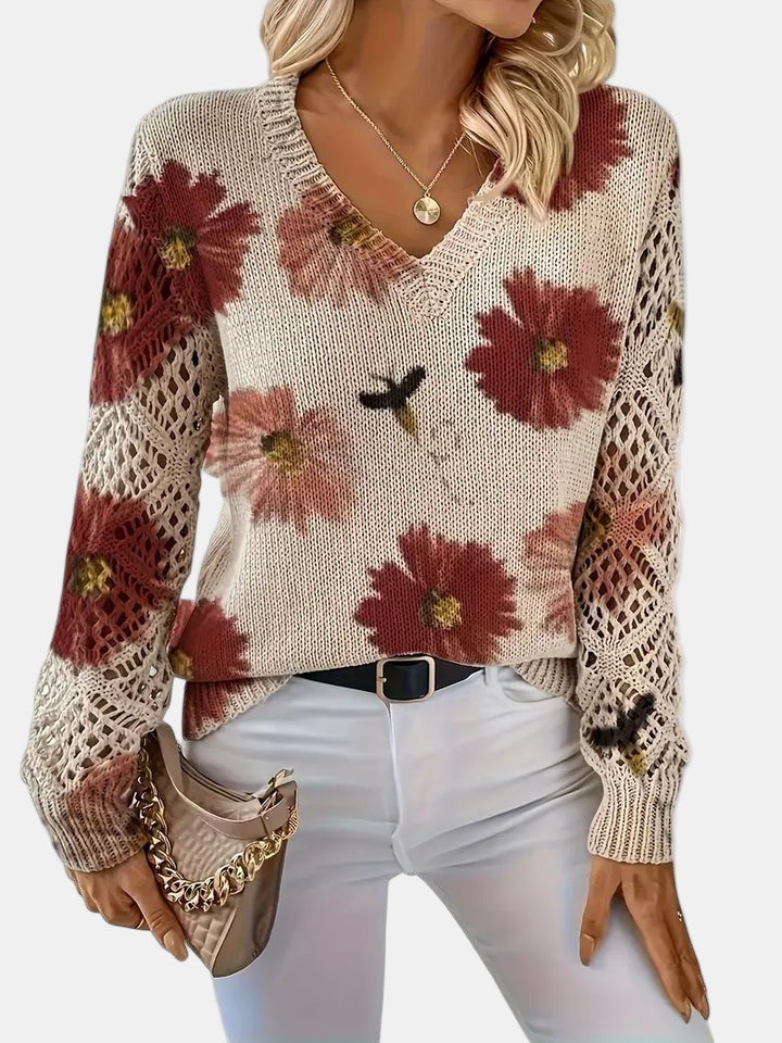 Unicloth.™ | Elegant Floral V-Neck Sweater