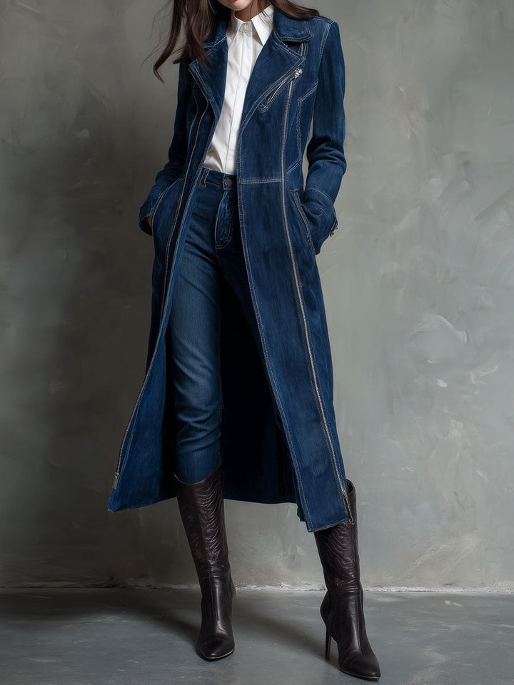 Modern Chic Indigo Longline Denim Trench Coat