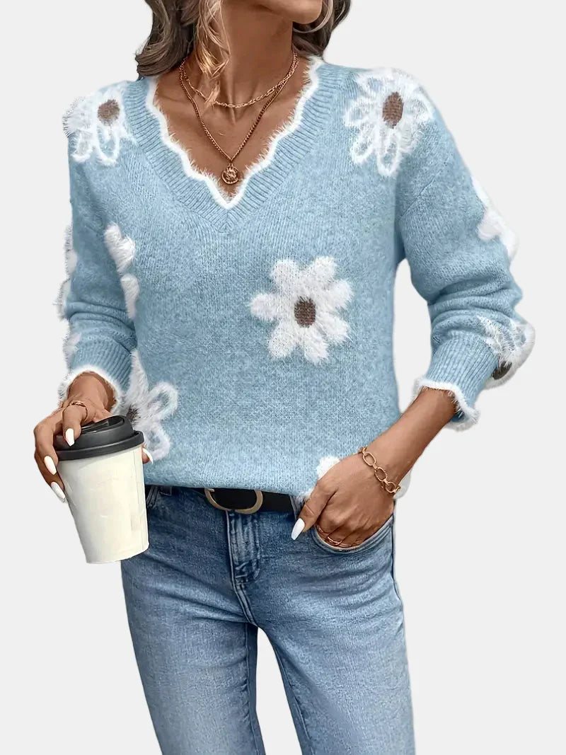 Unicloth.™ | Timeless V-Neck Floral Sweater