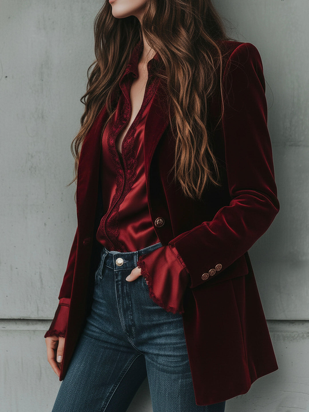 Vintage Longline Burgundy Velvet Blazer