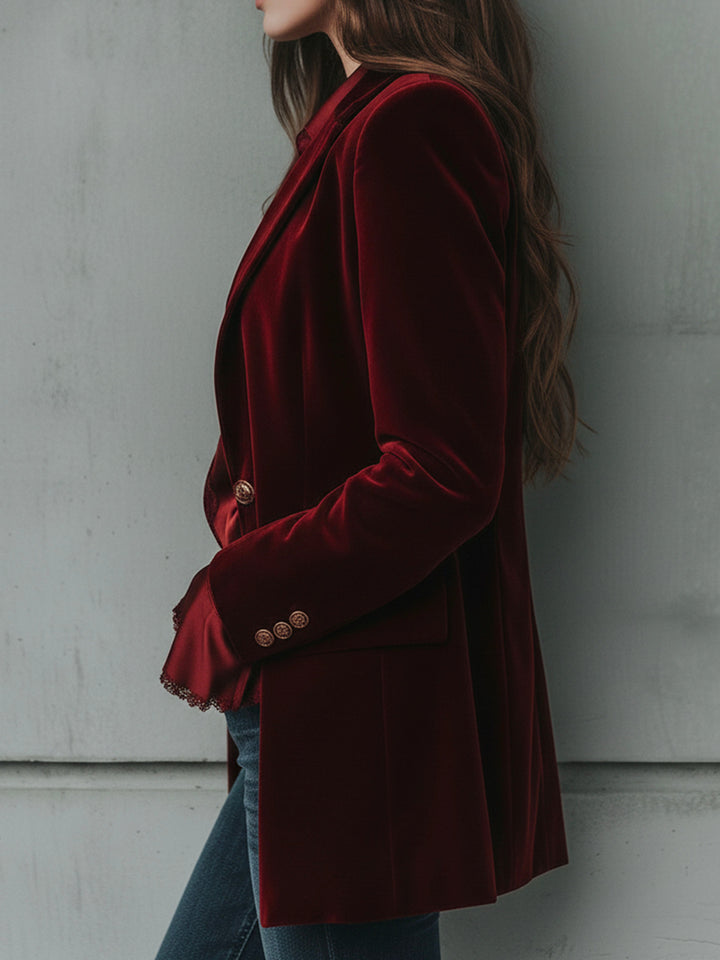 Vintage Longline Burgundy Velvet Blazer