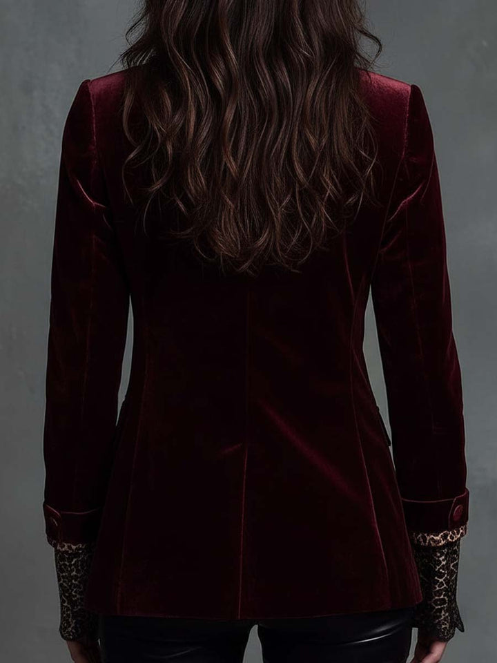 Burgundy Velvet Tailored Blazer With Black Contrast Lapel