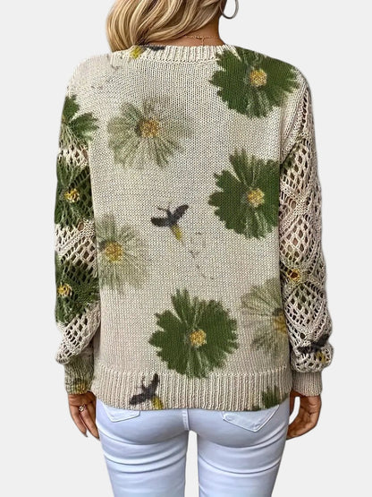 Unicloth.™ | Elegant Floral V-Neck Sweater