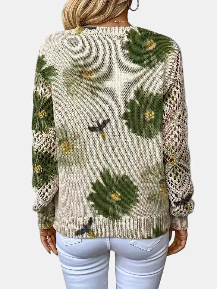 Unicloth.™ | Elegant Floral V-Neck Sweater