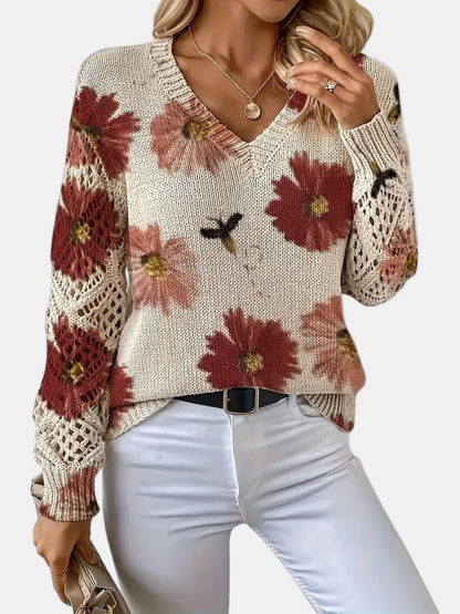 Unicloth.™ | Elegant Floral V-Neck Sweater