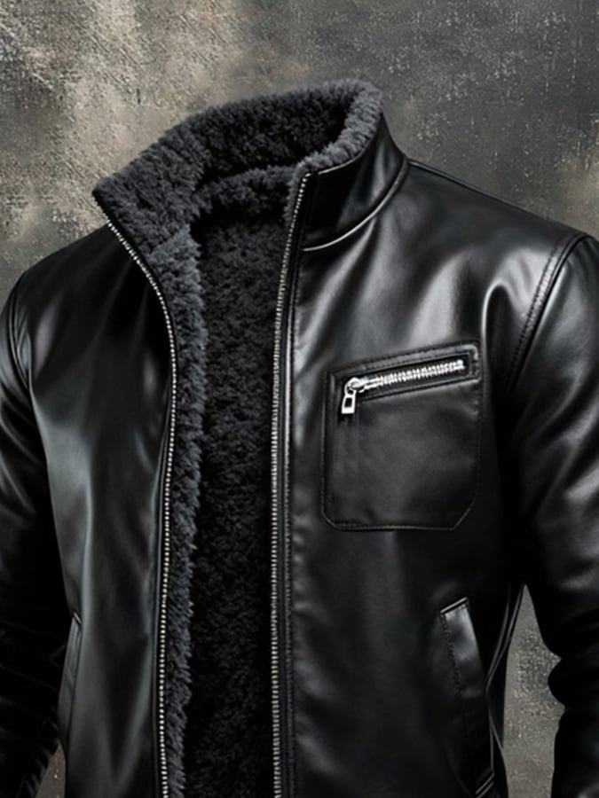 Unicloth.™ | Warm Black Leather Jacket with Sherpa Lining