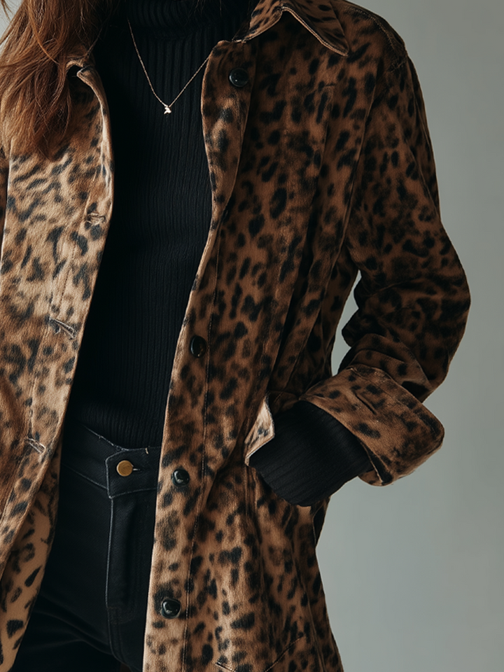 （clearance）Vintage Leopard Print Eco-suede Jacket