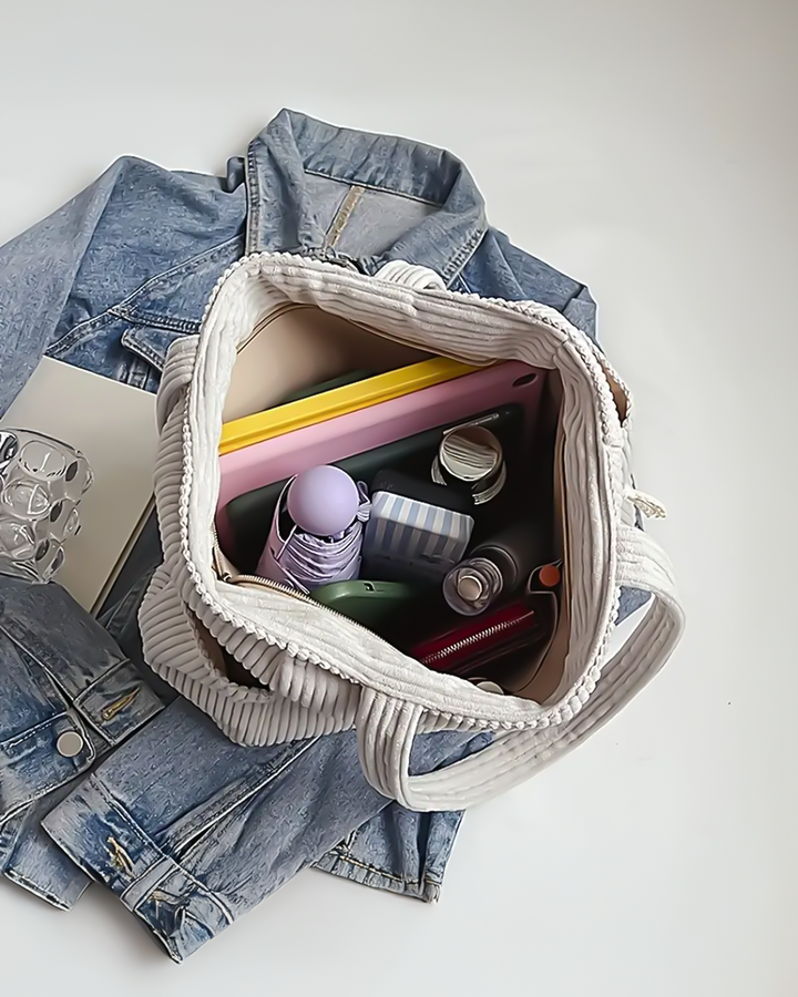 Catharina | Ribbed Tote Bag with Cord Detail