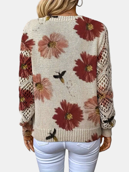Unicloth.™ | Elegant Floral V-Neck Sweater