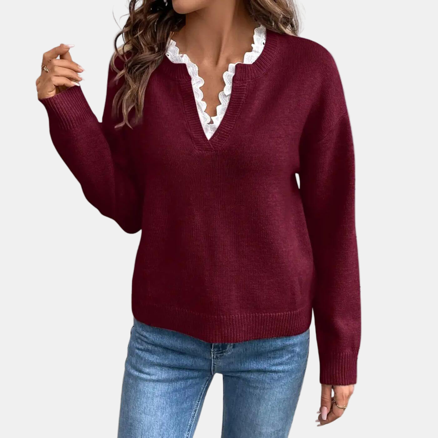Unicloth.™ | Elegant Lace-Collared Sweater