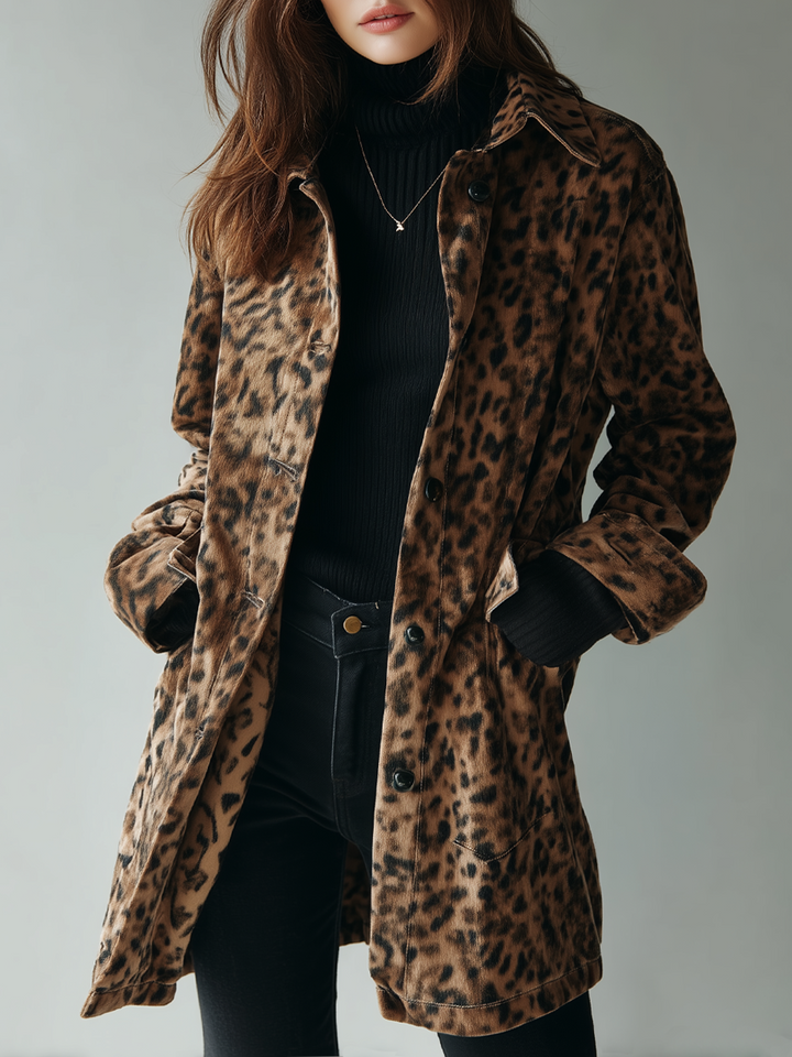（clearance）Vintage Leopard Print Eco-suede Jacket