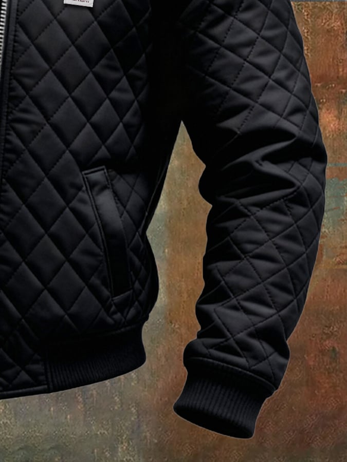 Unicloth.™ | Black Matelassé Jacket with Leather Shoulders