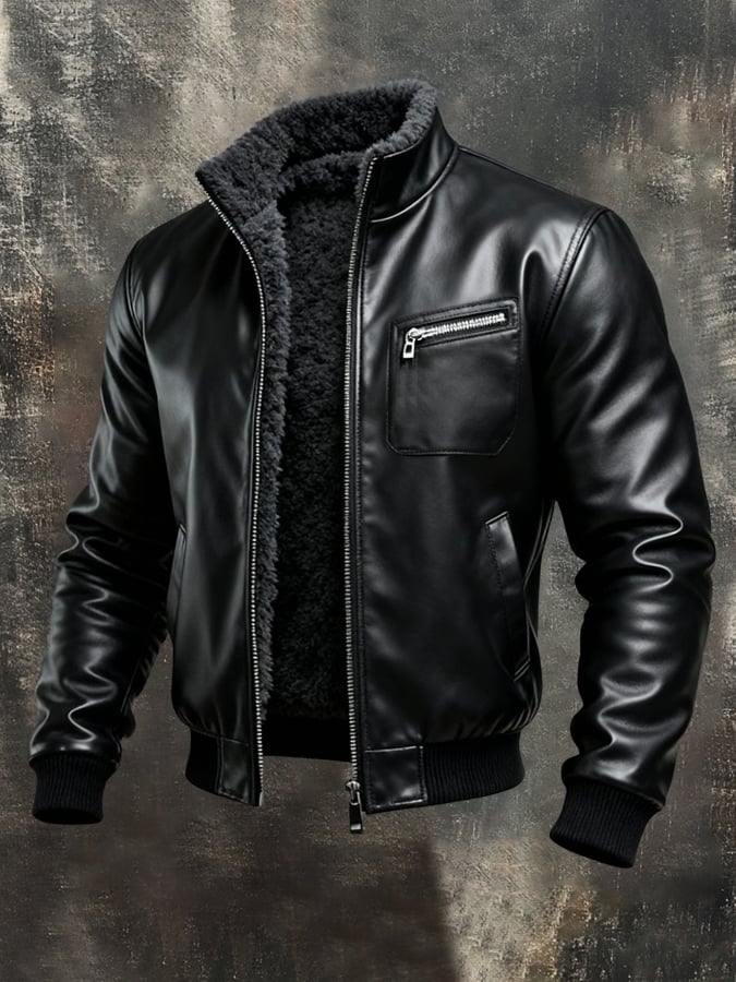 Unicloth.™ | Warm Black Leather Jacket with Sherpa Lining