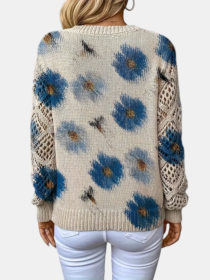 Unicloth.™ | Elegant Floral V-Neck Sweater