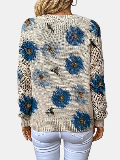 Unicloth.™ | Elegant Floral V-Neck Sweater