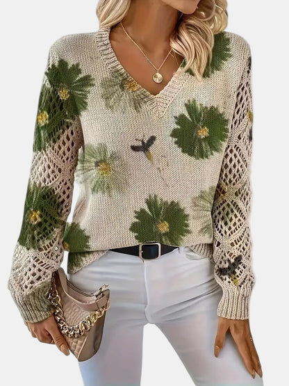 Unicloth.™ | Elegant Floral V-Neck Sweater