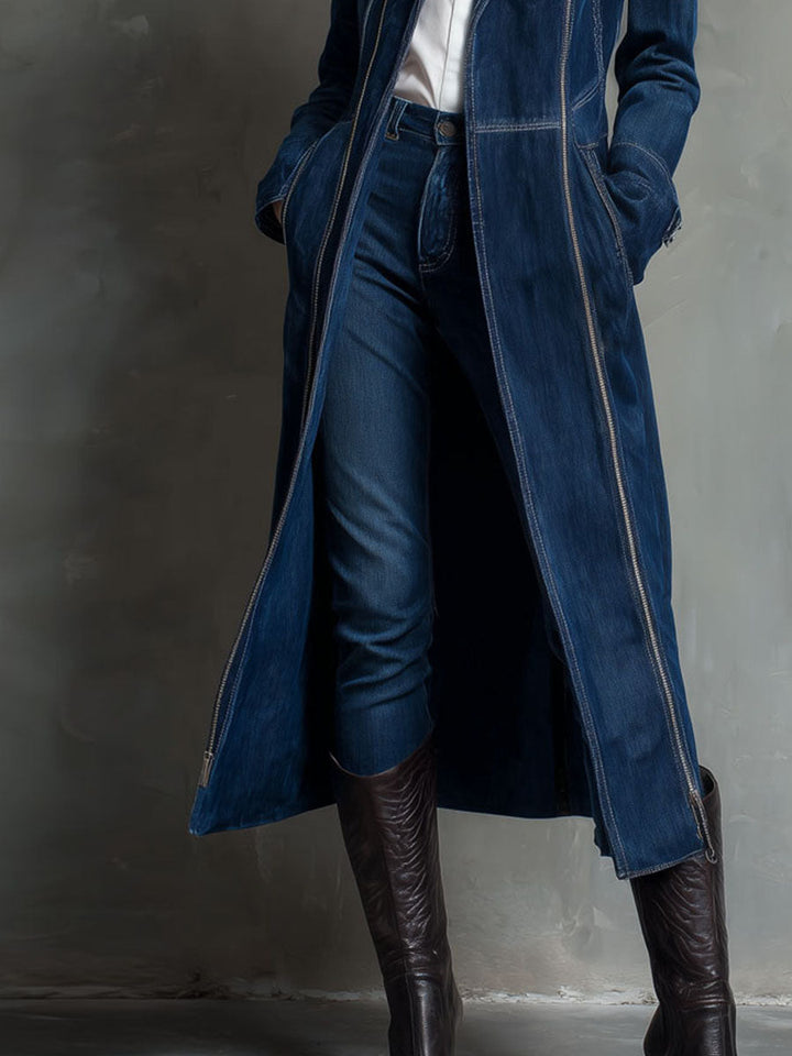 Modern Chic Indigo Longline Denim Trench Coat