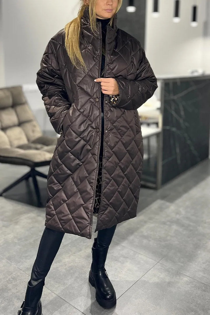 Dimphy | Reversible Quilted Coat with Leopard Print Lining