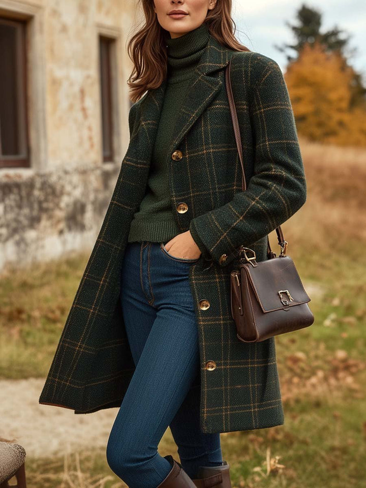 (clearance) Women's Button Plaid Wool Coat