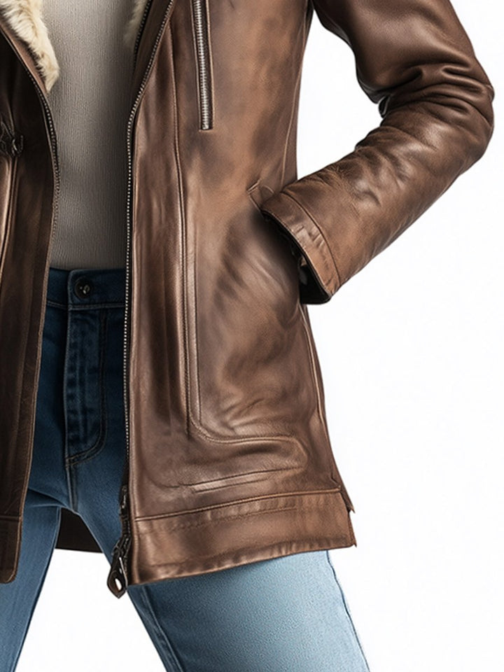 (clearance) Vintage Wool Multi-pocket Sheepskin Faux Leather Warm Coat