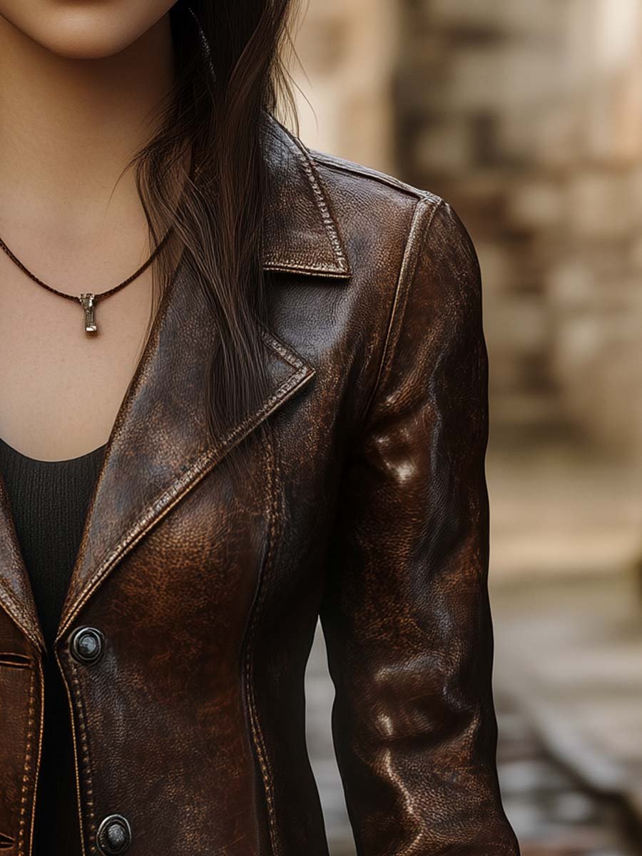(clearance) Women's Vintage Pocket Faux Leather Jacket