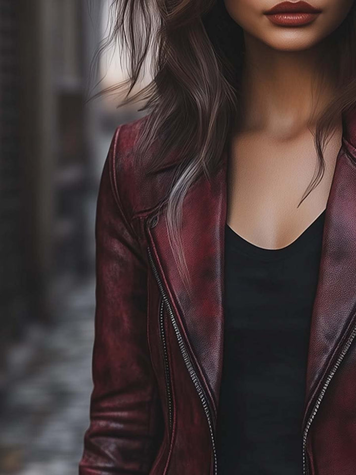 (clearance)Women's Vintage Jacket Zipper Pocket Faux Leather Jacket