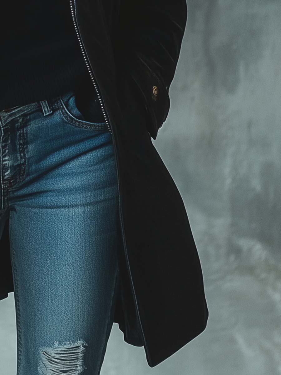 (clearance)Women's Vintage Fur Collar Zipper Mid-Length Leather Coat