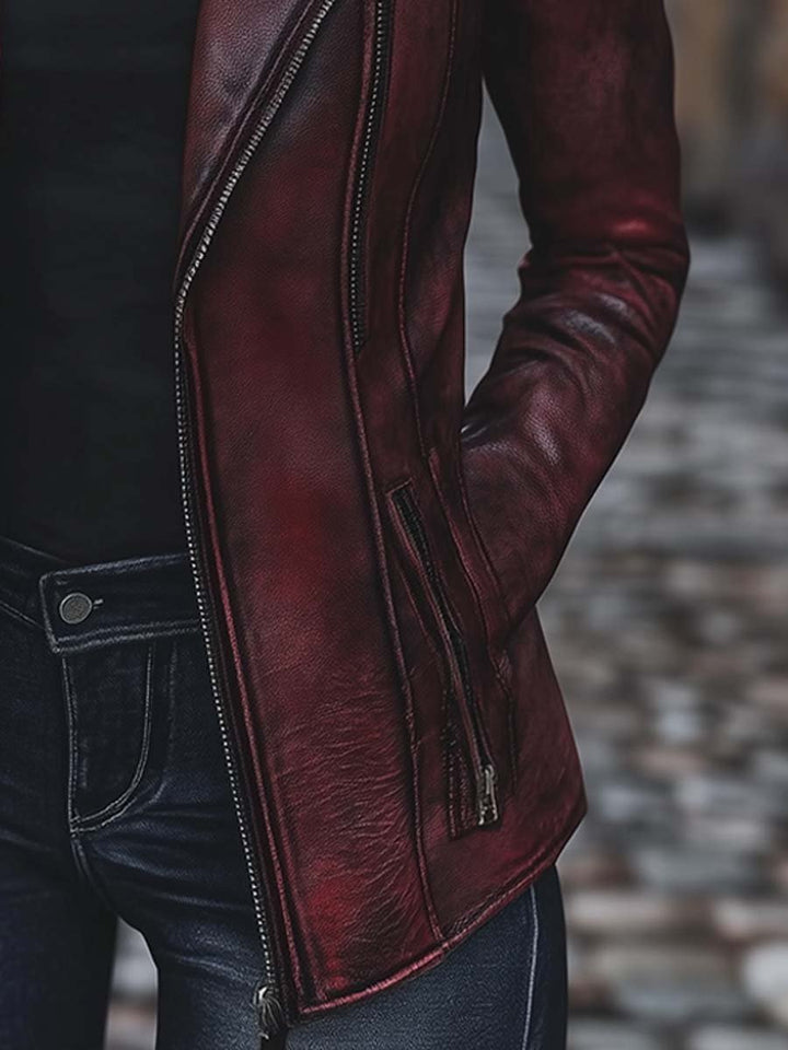 (clearance)Women's Vintage Jacket Zipper Pocket Faux Leather Jacket