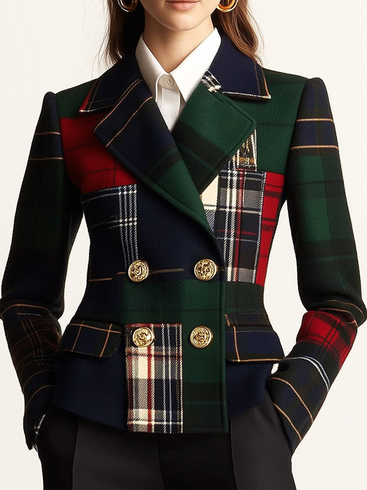 (clearance)Casual Lapel Plaid Double-breasted Woolen Blazer