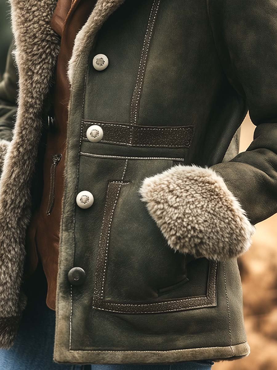 (clearance) Women's Retro Suede Thick Warm Coat