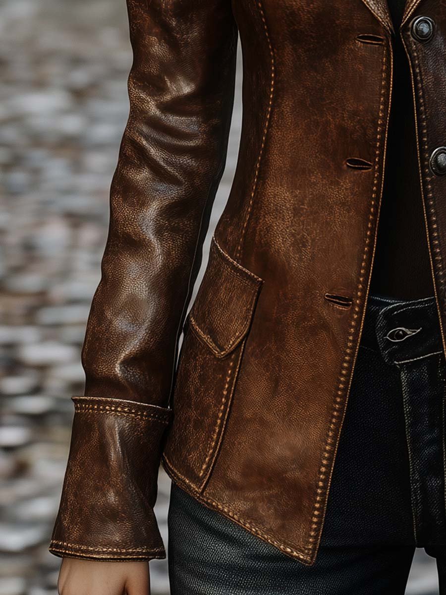 (clearance) Women's Vintage Pocket Faux Leather Jacket