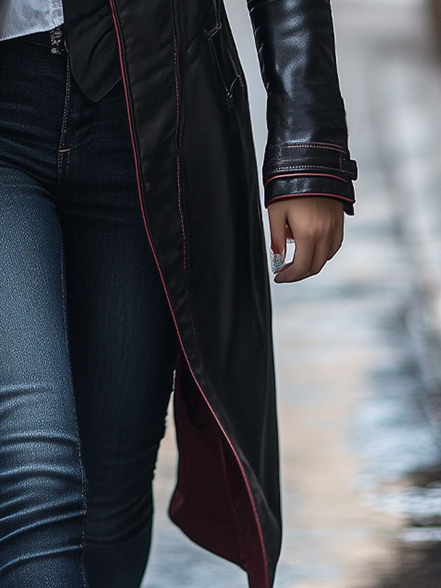 (clearance) Women's Retro Zipper Button Long Leather Coat