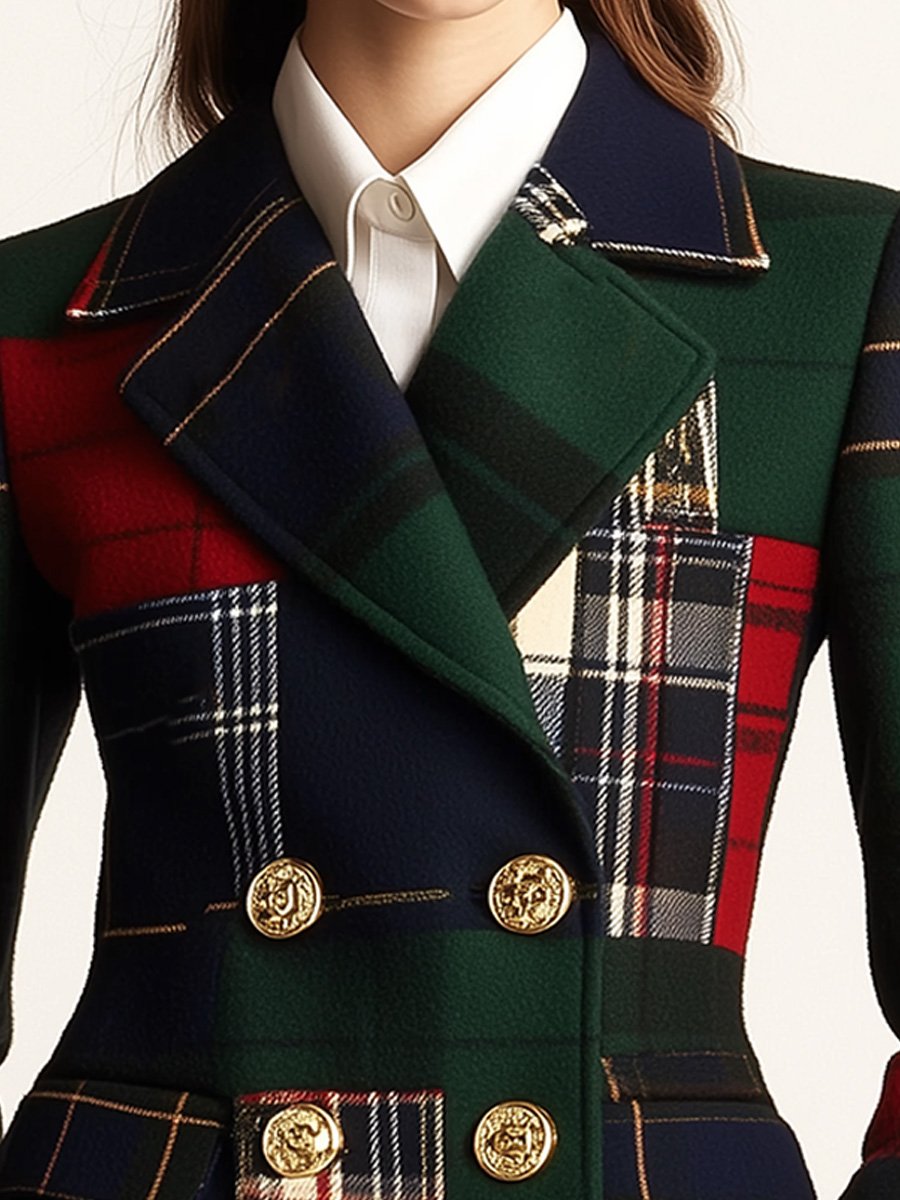 (clearance)Casual Lapel Plaid Double-breasted Woolen Blazer