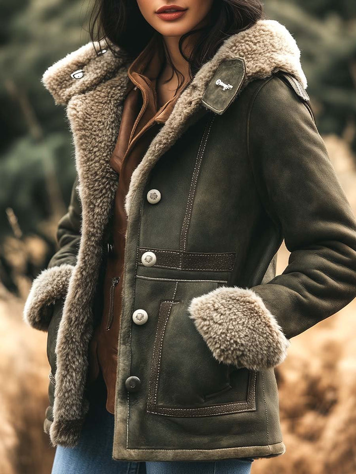 (clearance) Women's Retro Suede Thick Warm Coat