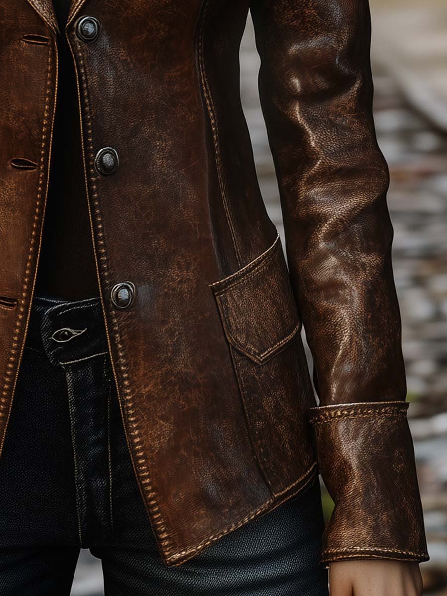 (clearance) Women's Vintage Pocket Faux Leather Jacket