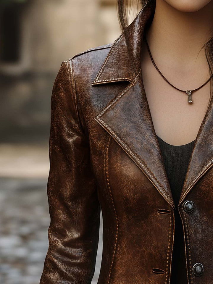 (clearance) Women's Vintage Pocket Faux Leather Jacket