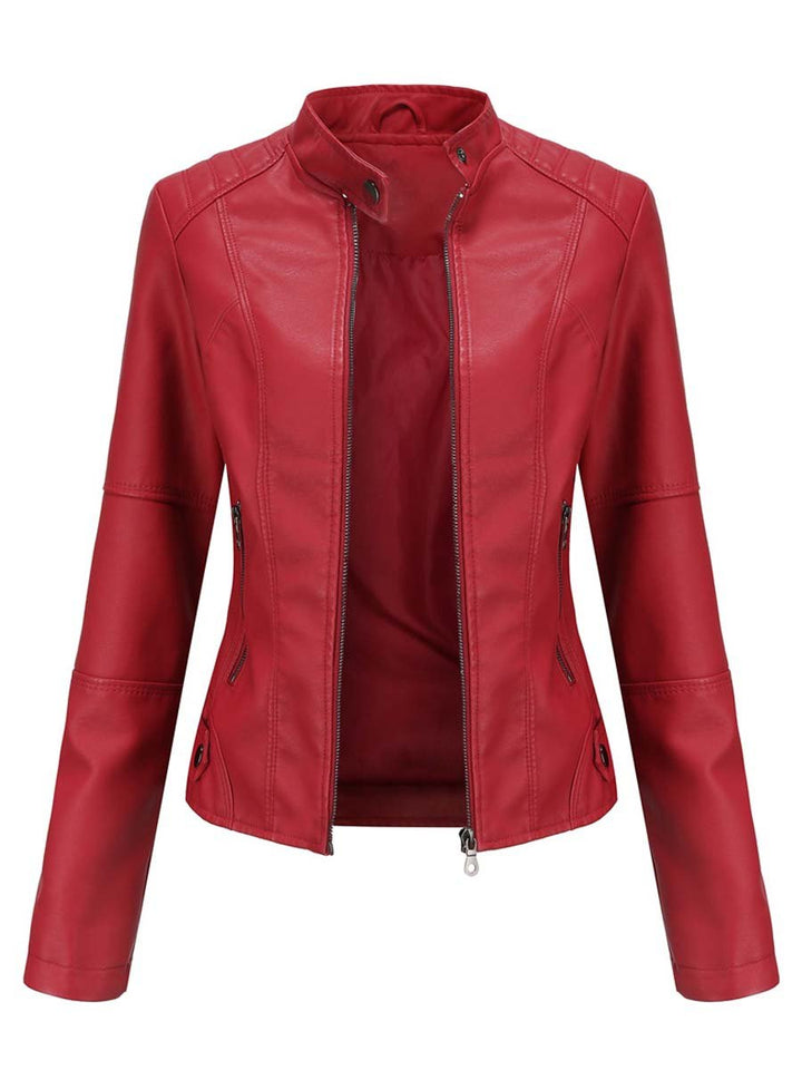 Vintage Slim Fit Leather Biker Collar Jacket