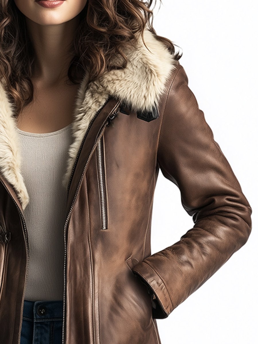 (clearance) Vintage Wool Multi-pocket Sheepskin Faux Leather Warm Coat